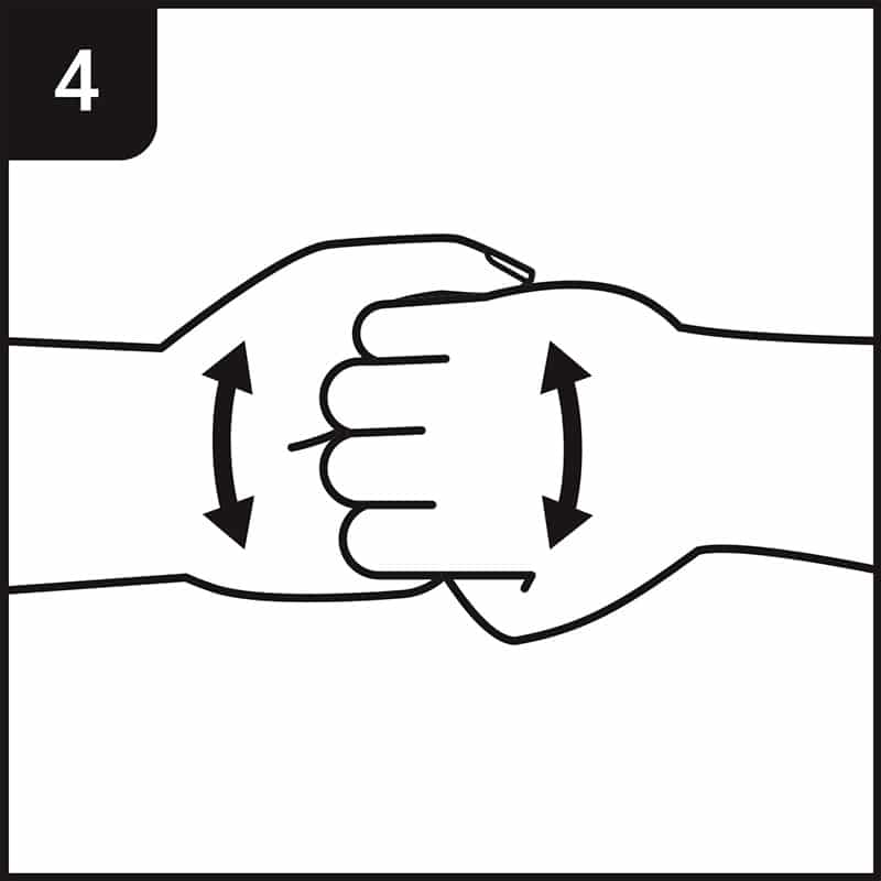 Hand washing process step 4 - lock left and right fingers together and rub side to side