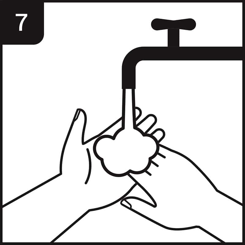 Hand washing process step 7 - rinse both hands with running water